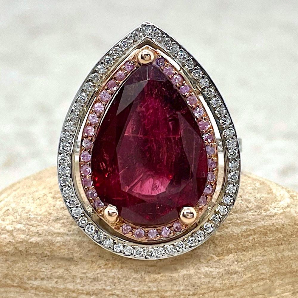 Rubellit-Turmalin Ring, Doppelter Heiligenschein Aus Rosa Saphiren Und Diamanten, Inklusive Lifetime Care Plan, Echte Edelsteine Diamanten - Ls1342 von LaurieSarahDesigns