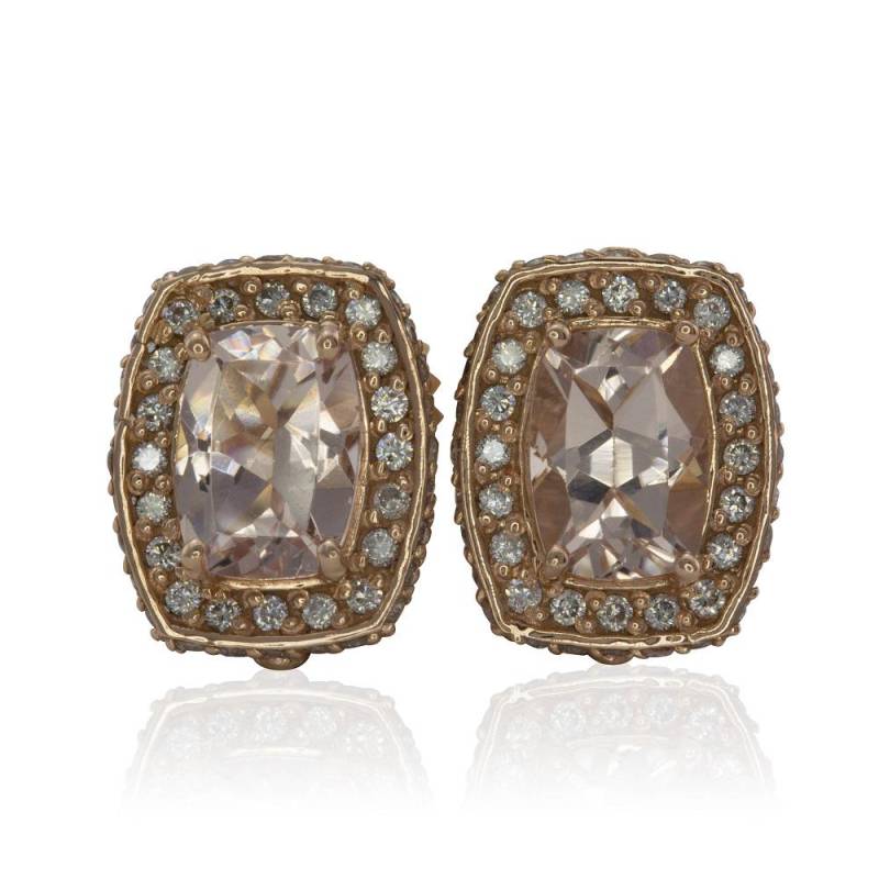 Versteckte Halo-Ohrringe Mit Rechteckigem Kissen Morganit Und Filigran, Lifetime Care Plan Inklusive, Echte Edelsteine Diamanten Ls4094 von LaurieSarahDesigns