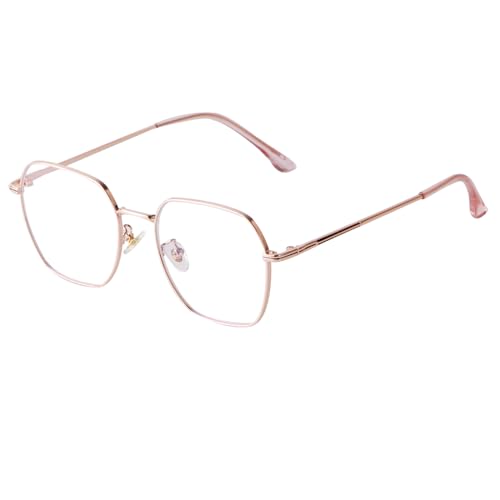 Laurinny Brillen Blaulichtfilter Brille Damen, Blaufilter Brille Herren Ohne Stärke Entspiegelt Retro Brille Hexagon Blue Light Blocking Glasses Gaming Bildschirmbrille(Rose Gold) von Laurinny