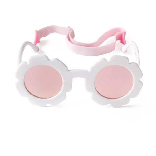 Laurinny Polarisierte Kinder Sonnenbrille Blume Sonnenbrille mit Riemen UV400 Schutz für baby 0-24 Monate(Weiß/Rosa-Spiegel) von Laurinny