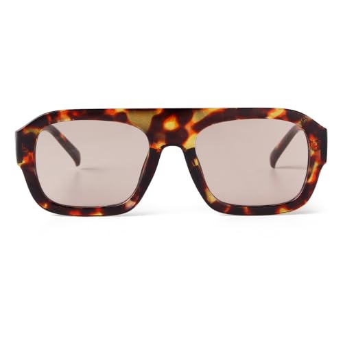 Laurinny Trendy Quadratische Sonnenbrille für Frauen Retro 70er Piloten Sonnenbrille for Damen Herren Klassische Pilotenbrille(Schildpattrahmen/champagnerfarbene Gläser) von Laurinny