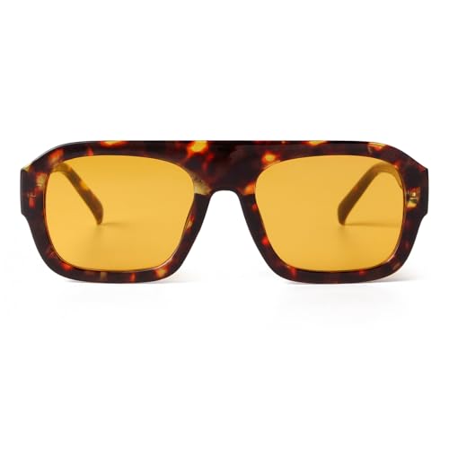 Laurinny Trendy Quadratische Sonnenbrille für Frauen Retro 70er Piloten Sonnenbrille for Damen Herren Klassische Pilotenbrille(Schildpattrahmen/gelbe Gläser) von Laurinny