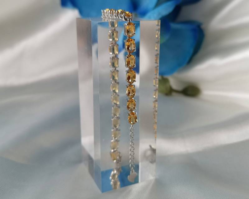 Citrin Tennis Armband 925 Silber Tennisarmband Schmuck Silberschmuck Zitrin Edelstein Natürlich Handgemacht Edel Gelb Geburtsstein November von Lauritasschmuck