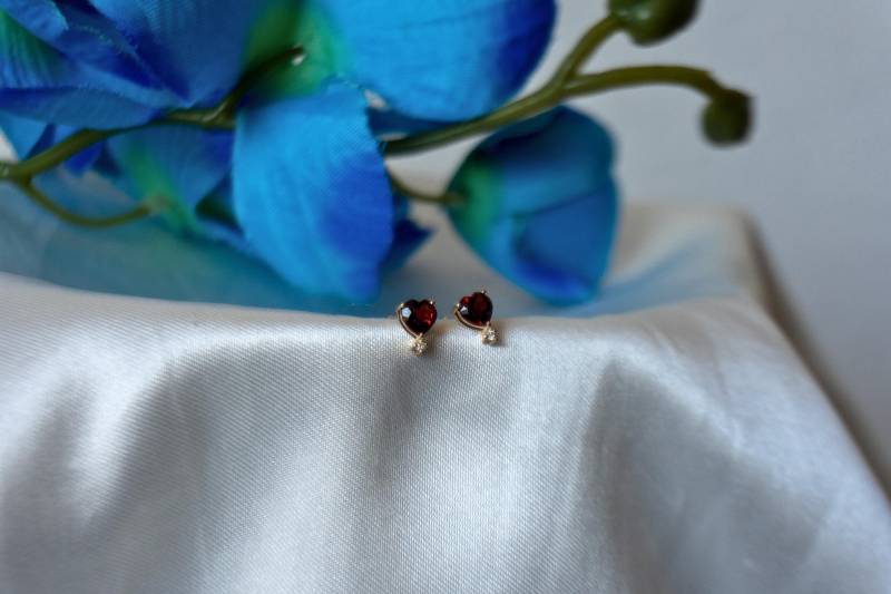 Granat Ohrstecker 585 Gold 14K Diamant Herz von Lauritasschmuck