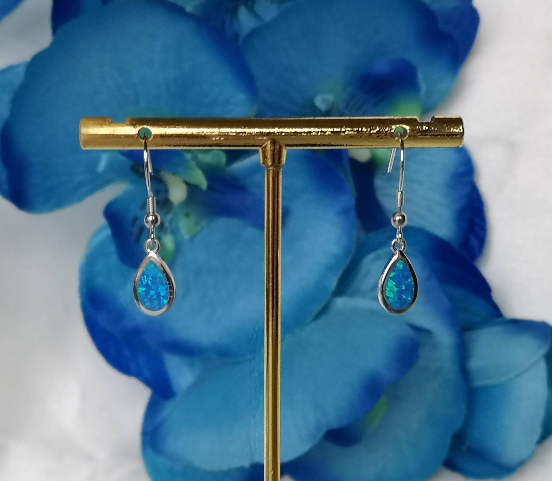 Opal Ohrstecker Blau 925 Silber Damen Schmuck Neu Handgemacht Edelstein Silberschmuck Boho Ohrringe Verspielt von Lauritasschmuck