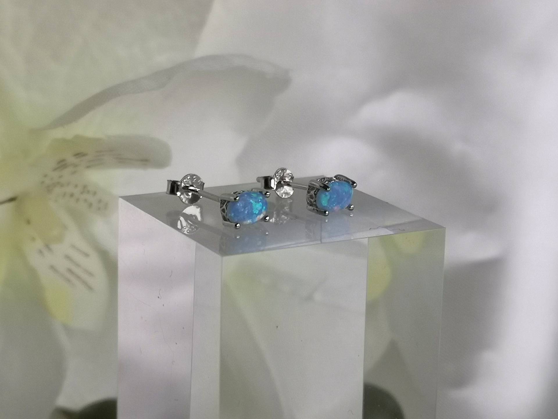 Opal Ohrstecker Blau 925 Silber Oval Schmuck Neu Natürlich Damen Silberschmuck Handgemacht Edel von Lauritasschmuck