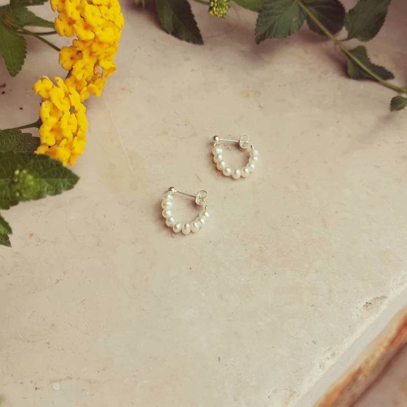 Perlen Ohrstecker 18 Süßwasser 925 Silber Natürlich Süßwasserperlen Kreolen Handgemacht Perlenohstecker Ohrringe Silberschmuck Weiß von Lauritasschmuck