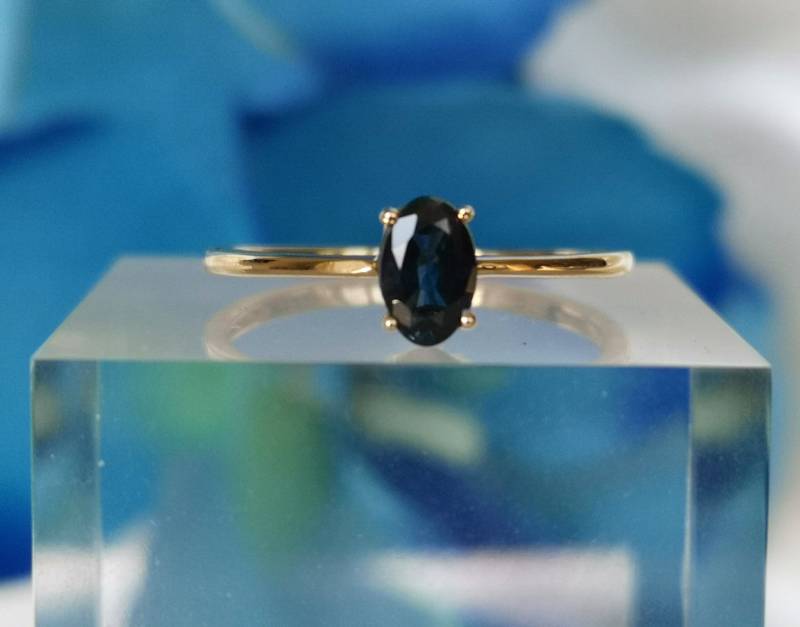 Saphir Ring 585Er Gold Damen Schmuck Blau Edelstein 14K Natürlich Dunkel Goldschmuck Handgemacht Edel Filigran Geburtsstein September von Lauritasschmuck