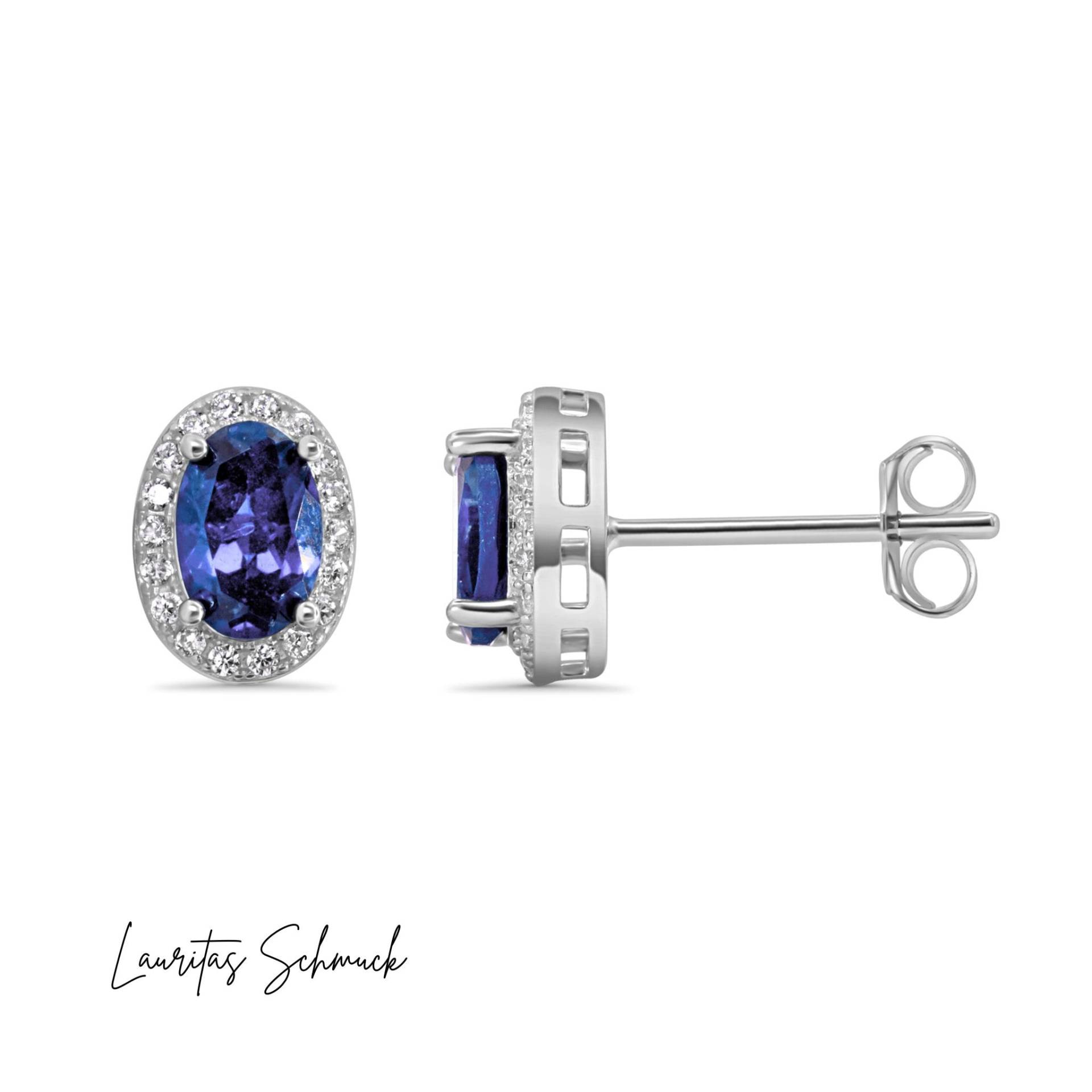 Tansanit Ohrstecker 925 Silber Ohrringe Zirkonia von Lauritasschmuck