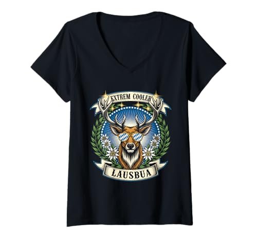Damen Lausbua Extrem Cooler Hirsch Bayern Oktoberfest Jungen T-Shirt mit V-Ausschnitt Damen Lausbua Extrem Cooler Hirsch Bayern Oktoberfest Jungen T-Shirt mit V-Ausschnitt von Lausbua Bekleidung Herren TrachtenBekleidung