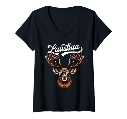 Damen Lausbua Hirsch Oktoberfest Trachtenshirt Lederhosen Kinder T-Shirt mit V-Ausschnitt Damen Lausbua Hirsch Oktoberfest Trachtenshirt Lederhosen Kinder T-Shirt mit V-Ausschnitt von Lausbua Oktoberfest Bayerische Tracht Herren
