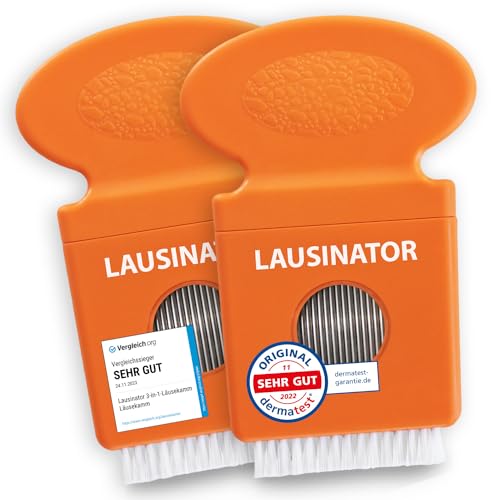 LAUSINATOR Läusekamm 2er Set, Nissenkamm extra fein, Kinder + Erwachsene + informative Läuse-Fibel von Lausinator