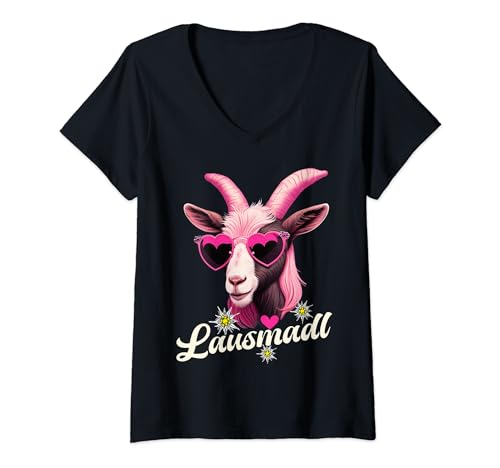 Damen Lausmadl Reh Damen Trachten Mädchen Trachten Hirsch T-Shirt mit V-Ausschnitt von Lausmadl Ersatz Dirndl - Ersatz Trachten Kinder