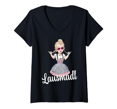 Lausmadl Bayern Madl Tracht Trachten Damen Lausmadl T-Shirt mit V-Ausschnitt Lausmadl Bayern Madl Tracht Trachten Damen Lausmadl T-Shirt mit V-Ausschnitt von Lausmadl Ersatztracht Dirndel Frauen & Mädchen