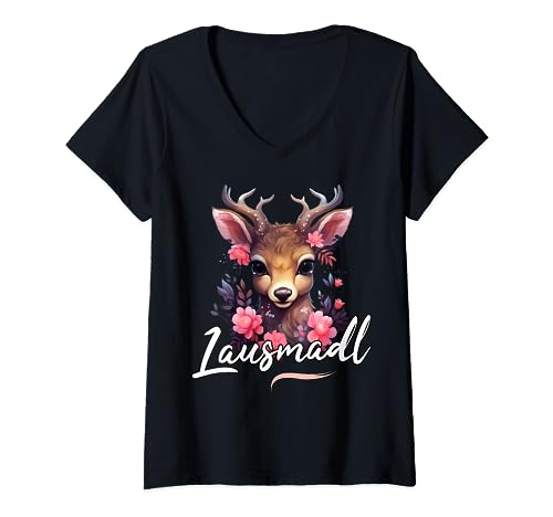 Hirsch T-Shirt Damen Trachtenshirt Dirndl Shirt Trachten T-Shirt mit V-Ausschnitt Hirsch T-Shirt Damen Trachtenshirt Dirndl Shirt Trachten T-Shirt mit V-Ausschnitt von Lausmadl Hirsch mit Blumen Trachtenshirt Damen