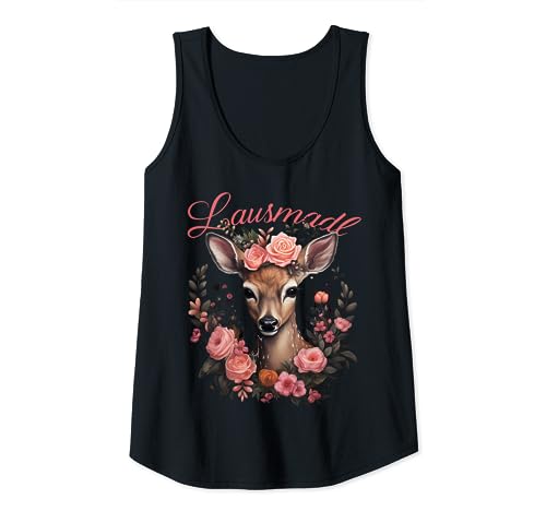 Lausmadl T-Shirt Damen Trachtenshirt Dirndl Shirt Trachten Tank Top von Lausmadl Hirsch mit Blumen Trachtenshirt Damen
