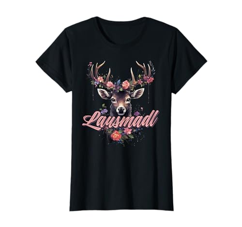 Lausmadl Damen Trachtenhemd Lausdirndl Trachten Dirndl T-Shirt von Lausmadl Madl Hirsch Blumen Kostüm Damen