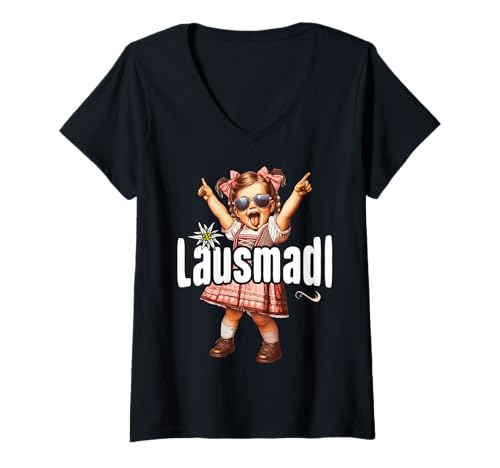 Damen Lausmadl T-Shirt Damen Trachtenshirt Kinder Mädchen Trachten T-Shirt mit V-Ausschnitt von Lausmadl T-Shirt Tracht Trachtenshirt