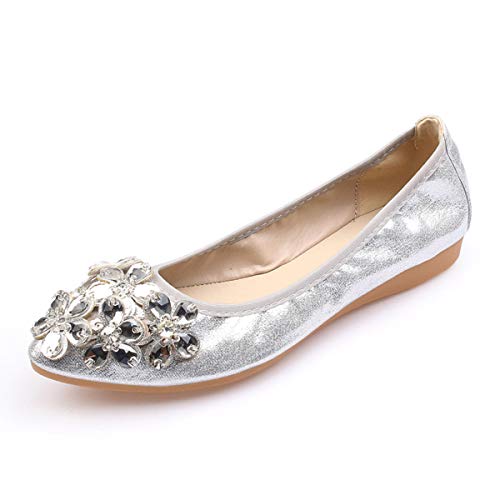 Lauthen.S Damen-Ballerinas, faltbar, spitzer Zehenbereich, Strass, Slipper, flache Schuhe, Silber (silber), 36 EU von Lauthen.S