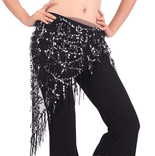 Lauthen.S Damen Bauchtanz Hüfttuch, Pailletten Quasten Dreieck Tribal Wickelrock Taille Kette, Schwarz (silberfarbene Pailletten), Einheitsgröße von Lauthen.S