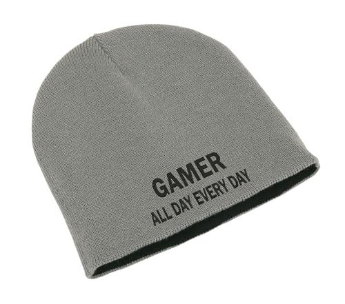 Gamer All Day Every Day No Life Unisex Bestickte Doppelschicht Beanie Wintermütze Kunst, grau, One size von Lauthings