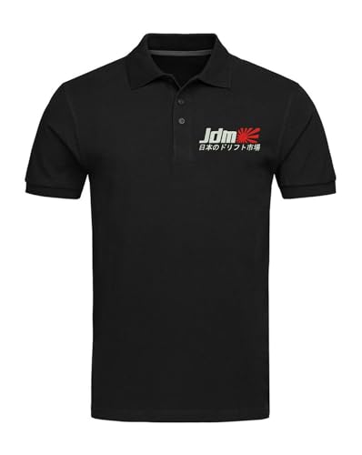 JDM Kanji Rising Sun Japanische Poloshirts Bestickt Herren Tops Herren Bekleidung, Schwarz , L von Lauthings