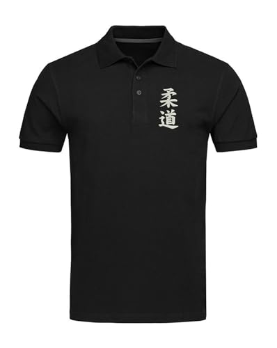 Judo Kanji Martial Arts Close Combat MMA Poloshirts Bestickt Herren Tops Herren Bekleidung, Schwarz , XL von Lauthings