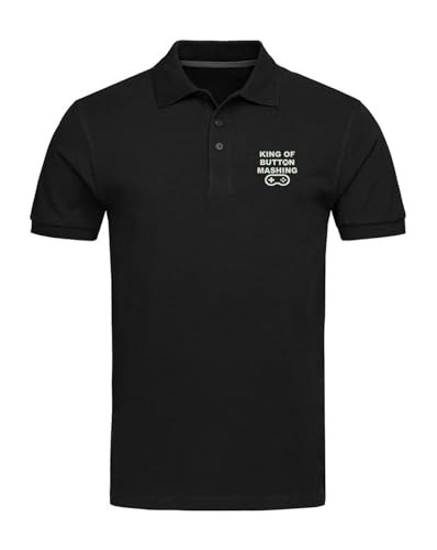 King of Button Mashing Gaming Polo Shirts Bestickt Herren Tops Männer Kleidung, Schwarz , XXL von Lauthings