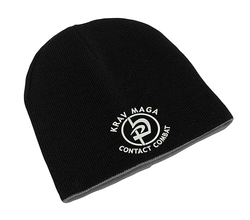 Krav MAGA Contact Combat Uni bestickte doppellagige Beanie, Wintermütze, Kunst, Schwarz , Einheitsgröße von Lauthings