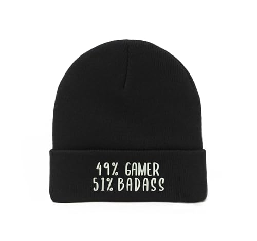 Lauthings 49% Gamer 51% Badass Gaming Bestickte Kunst Unisex Wintermütze Beanie, Schwarz , One size von Lauthings