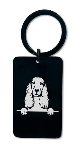 Lauthings Cocker Spaniel süßer Hunde-Schlüsselanhänger, graviert, Stahl-Anhänger, schwarz glänzend, One size von Lauthings