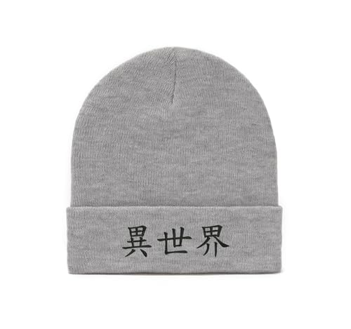 Lauthings Isekai in japanischer Kanji Manga bestickte Kunst Unisex Wintermütze Beanie, grau, One size von Lauthings