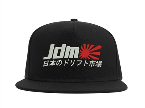 Lauthings JDM Kanji Rising Sun Japanische Snapback Cap Bestickte Fullcap Herren Mütze Schwarz, Schwarz , Einheitsgröße von Lauthings