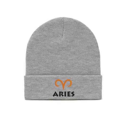 Lauthings Widder Sternzeichen Astrologie bestickte Kunst Unisex Wintermütze Beanie, grau, One size von Lauthings