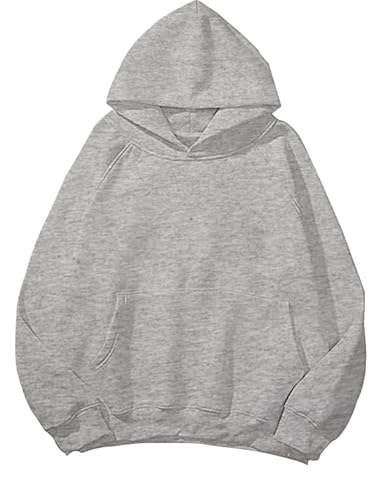 Lauweion Damen-Kapuzenpullover, einfarbig, Fleece, Buchstaben, lockerer Schnitt, Lange Ärmel, Kängurutasche, überschnittene Schultern, hellgrau, 42 von Lauweion