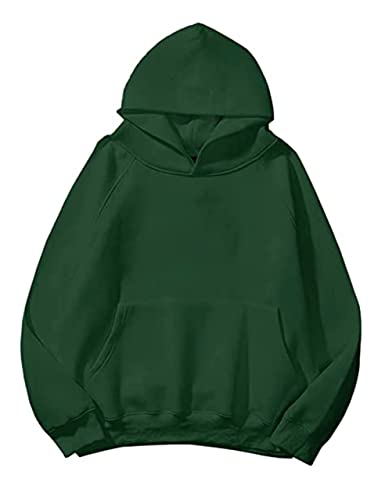 Lauweion Damen Solid Basic Fleece Brief Lose Hoodie Sweatshirt Langarm Kängurutasche Drop Shoulder Pullover Top, Solid Green, Medium von Lauweion