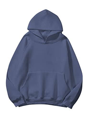 Lauweion Damen-Kapuzenpullover, einfarbig, Fleece, Buchstaben, lockerer Schnitt, Lange Ärmel, Kängurutasche, überschnittene Schultern, Dustyblue, 46 von Lauweion