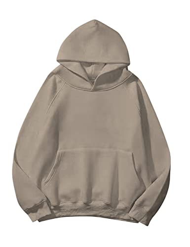 Lauweion Damen-Kapuzenpullover, einfarbig, Fleece, Buchstaben, lockerer Schnitt, Lange Ärmel, Kängurutasche, überschnittene Schultern, Kaffeegrau, 46 von Lauweion