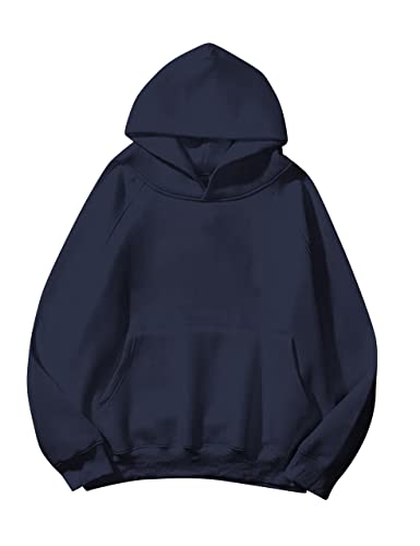 Lauweion Damen-Kapuzenpullover, einfarbig, Fleece, Buchstaben, lockerer Schnitt, Lange Ärmel, Kängurutasche, überschnittene Schultern, Navy, 42 von Lauweion