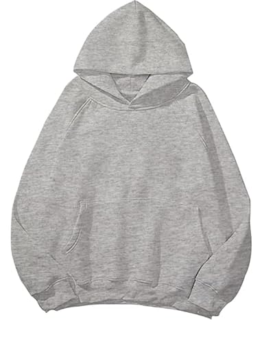 Lauweion Damen-Kapuzenpullover, einfarbig, Fleece, Buchstaben, lockerer Schnitt, lange Ärmel, Kängurutasche, überschnittene Schultern, Hellgrau, S von Lauweion