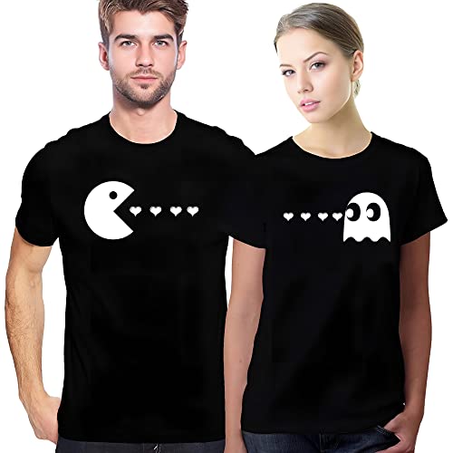 Passende Partner-T-Shirts, Pärchen-Shirts, Pacman-Shirt-Set für Sie und Ihn, für Männer, Frauen, Ehemann, Ehefrau, T-Shirt 37 Women XL/Men M von Laval Premium