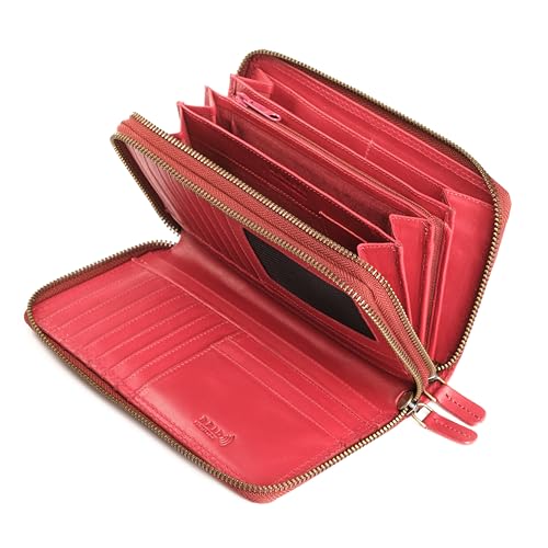 Lavalen® Geldbörse Damen Gross aus Hochwertigem Leder - Portemonnaie Damen Gross viel Platz - Geldbeutel Groß - Portmonee Leder mit RFID Schutz – Stilvolle Brieftasche für Frauen Geschenk - Rot 1 von Lavalen