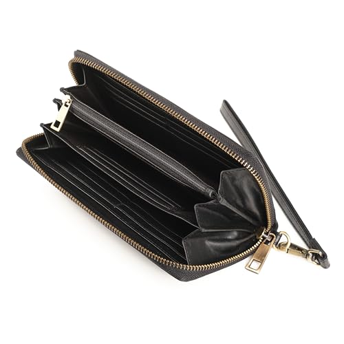 Lavalen® Geldbörse Damen Gross aus Hochwertigem Leder - Portemonnaie Damen Gross viel Platz - Geldbeutel Groß - Portmonee Leder mit RFID Schutz – Stilvolle Brieftasche für Frauen Geschenk -Schwarz 2 von Lavalen