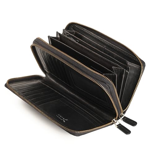 Lavalen® Geldbörse Damen Gross aus Hochwertigem Leder - Portemonnaie Damen Gross viel Platz - Geldbeutel Groß - Portmonee Leder mit RFID Schutz – Stilvolle Brieftasche für Frauen Geschenk - Schwarz 1 von Lavalen