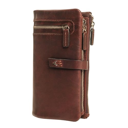 Lavalen® Geldbörse Damen Leder - Portemonnaie Damen Leder großer Kapazität - Geldbeutel mit RFID Schutz - Portmonee mittelgroß - Stilvolle Brieftasche - Frauen Geschenk, Braun von Lavalen