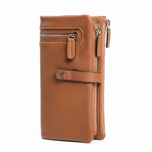 Lavalen® Geldbörse Damen Leder - Portemonnaie Damen Leder großer Kapazität - Geldbeutel mit RFID Schutz - Portmonee mittelgroß - Stilvolle Brieftasche - Frauen Geschenk, Cognac von Lavalen
