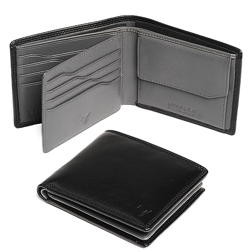 Lavalen Geldbörse Herren Leder mit RFID Schultz - Portmonee Herren mit Münzfach - Wallets for Men - Geldbeutel - Portemonnaie Groß - Brieftasche Männergeschenke - Geschenke für Männer, Schwarz-Grau von Lavalen