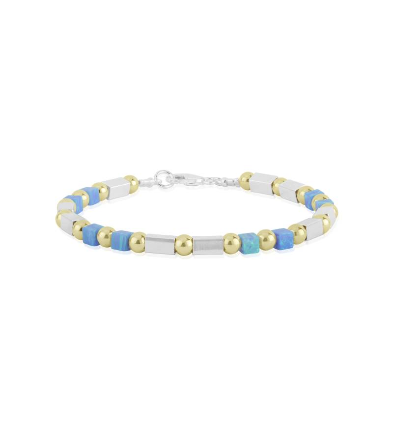 Handgemachte Sterling Silber Blau Opal Armband Mit Gold Perlen von LavanJewellery