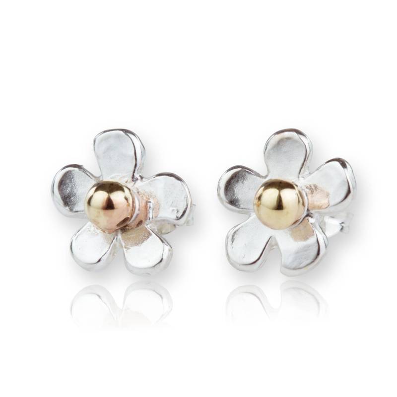 Gold & Sterlingsilber Daisy Ohrstecker Handgemachte Gehämmerte Blume von LavanJewellery