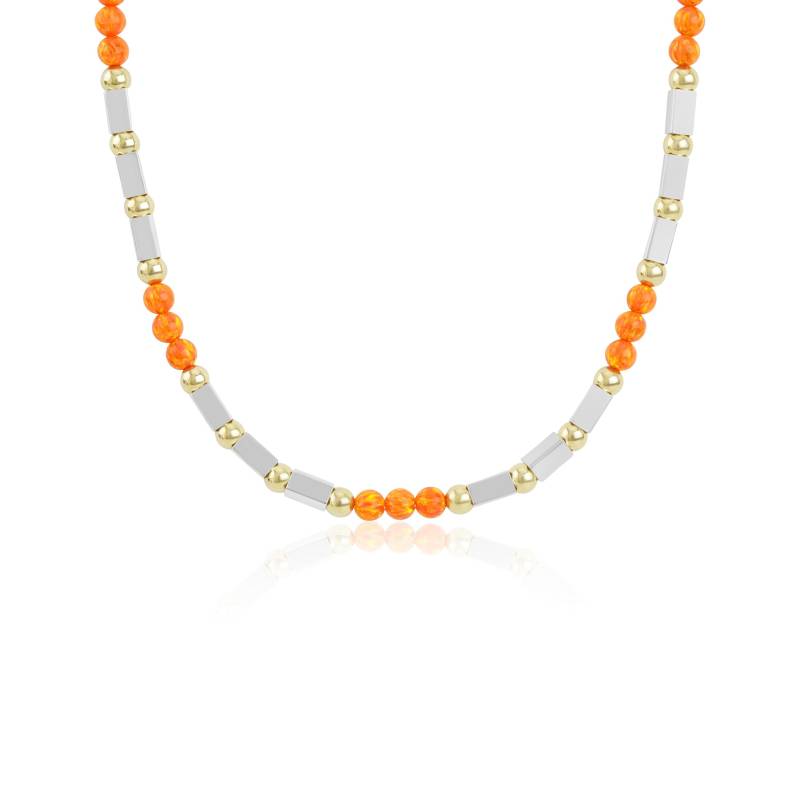 Silber Und Gold Feueropal Halskette Handgemachter Orange Opal Schmuck von LavanJewellery